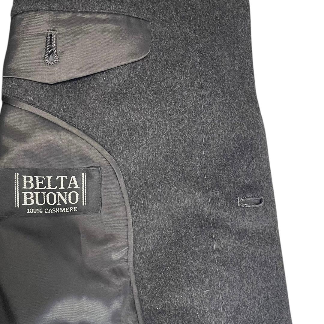カシミヤ100%【BELTA BUONO】美品マキシ丈比翼チェスターコート 黒L