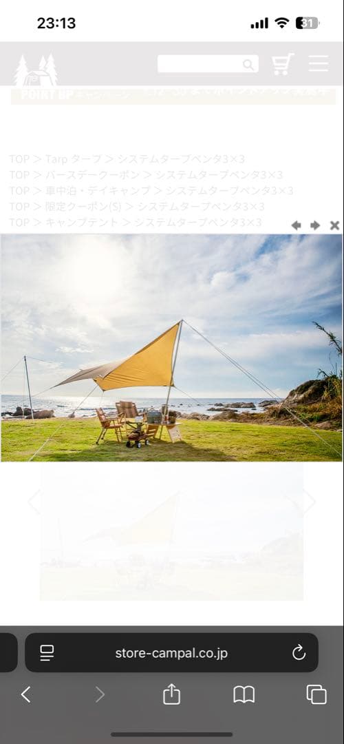 オガワシステムタープ　ペンタ 3x3収納袋付き