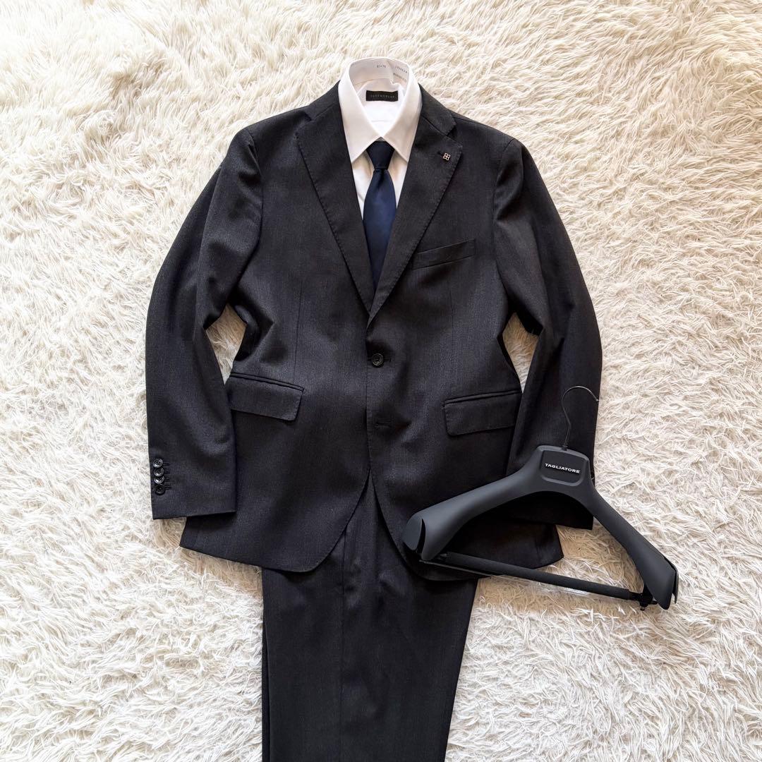 <24年モデル 極美品>TAGLIATORE ダークグレー ウール スーツ 50