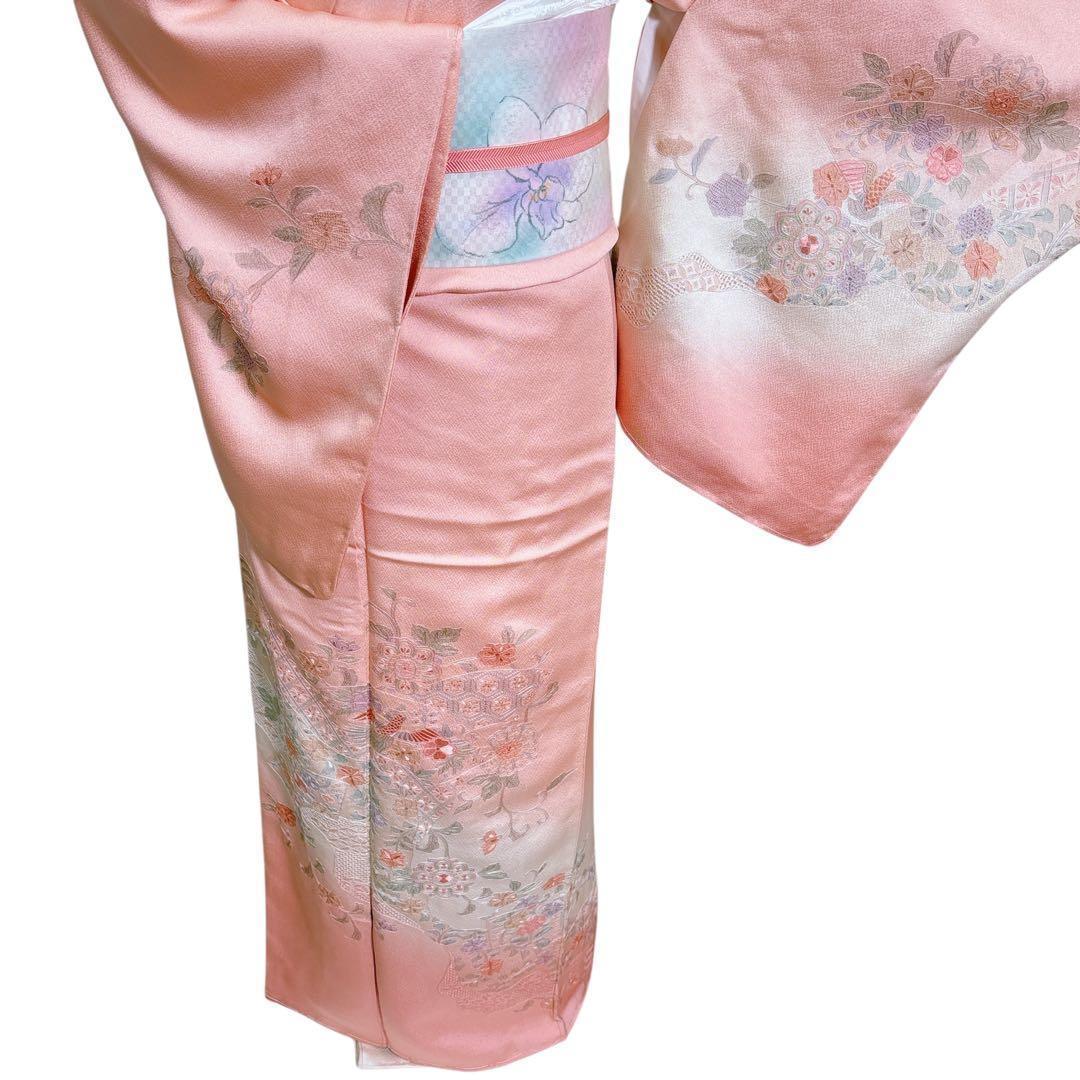 A106愛華 未使用着物 刺繍　スワト　宍色　美品　正絹　フォーマル