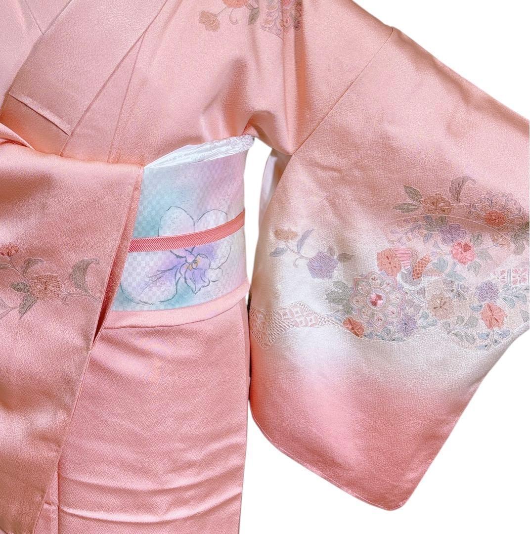 A106愛華 未使用着物 刺繍　スワト　宍色　美品　正絹　フォーマル