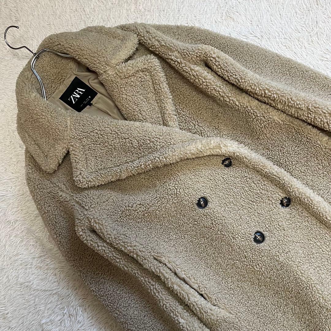 【美品】ザラ エクストラロングフェイクボアコート ダブルブレスト Sサイズ