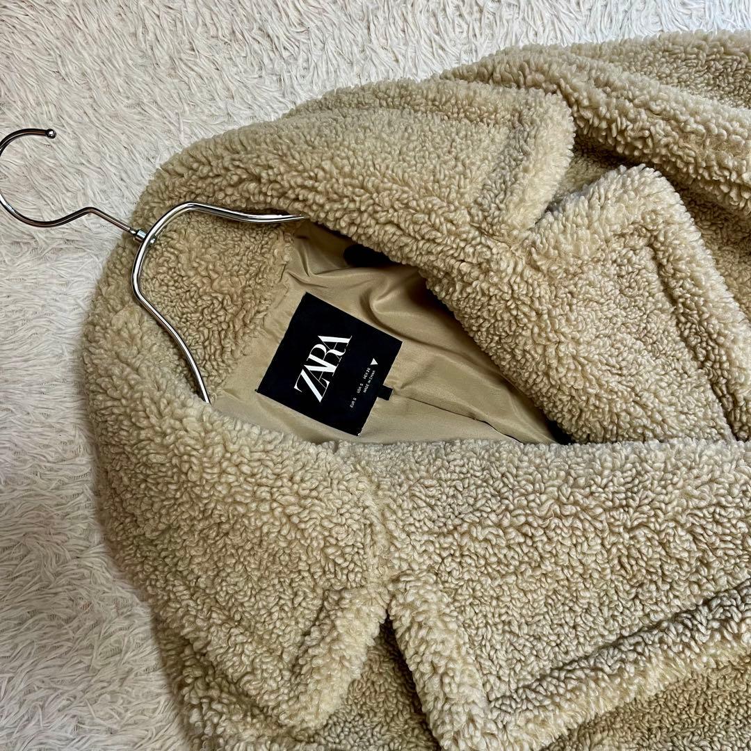 【美品】ザラ エクストラロングフェイクボアコート ダブルブレスト Sサイズ