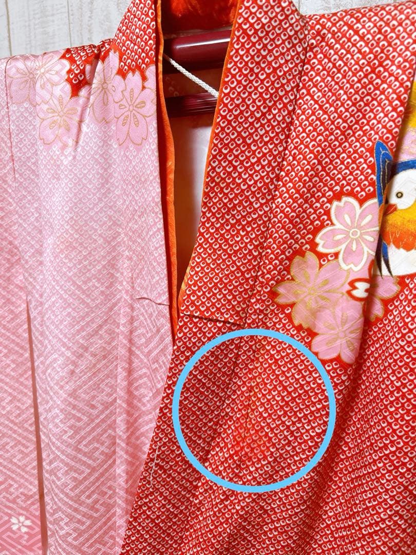 訳あり特価品♡七五三　7歳　女の子　ピンク　赤　鹿の子柄