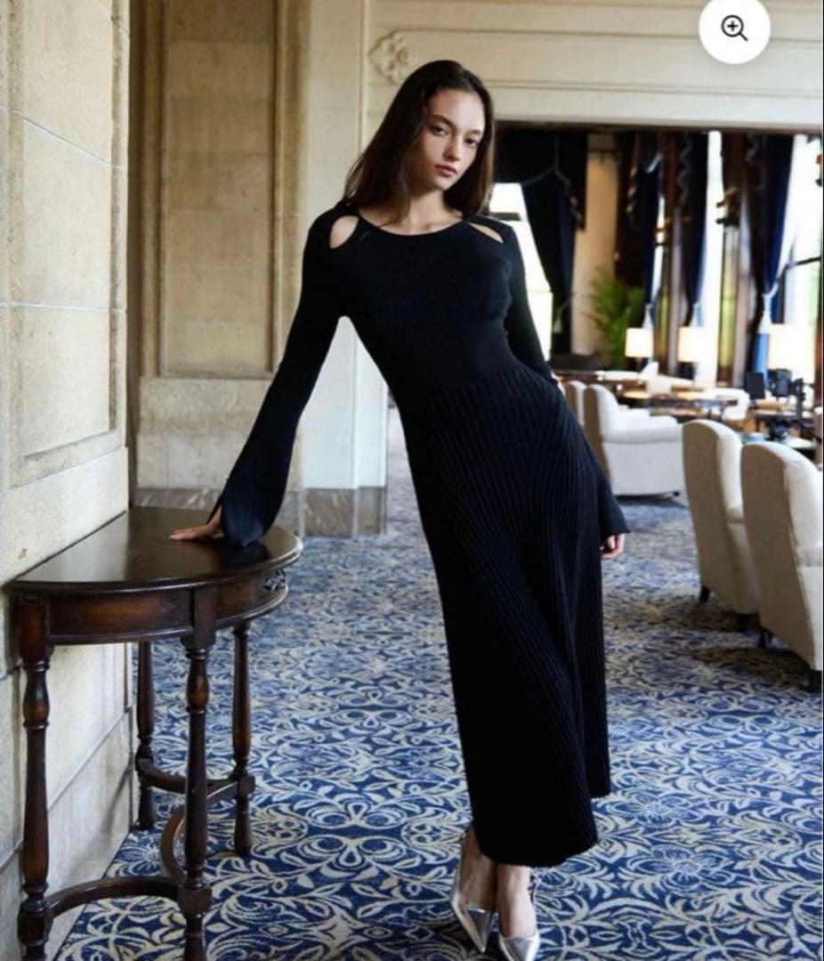 【本日まで】eimy istoireリブニットフレアワンピース黒