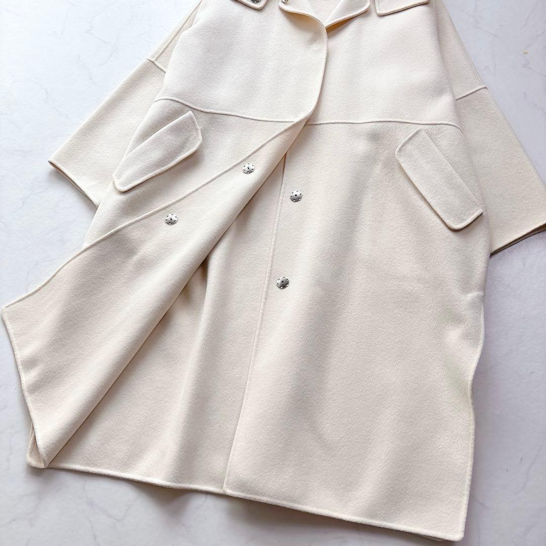 【ルシェルブルー】フーデット　ダブルフェイスコート　フードオーバーコート　36