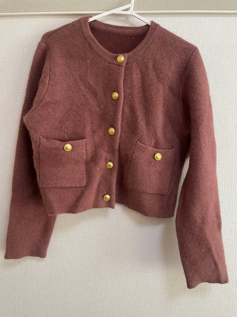 ラクーンブレンドノーカラーニットジャケット　ピンク　zozo anuans