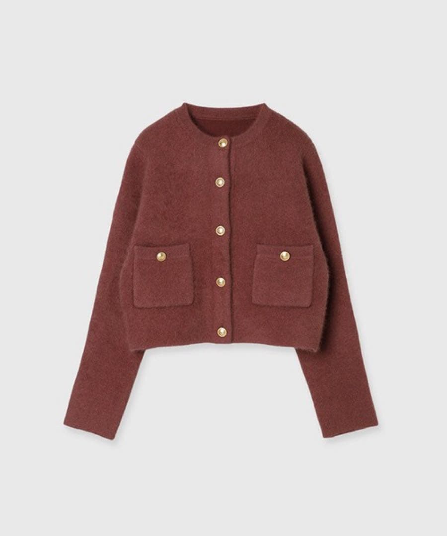 ラクーンブレンドノーカラーニットジャケット　ピンク　zozo anuans