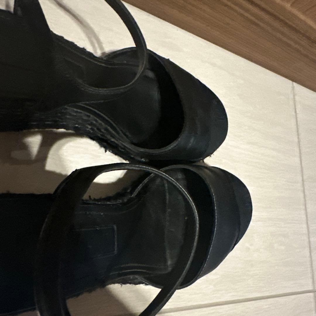 CHANEL 黒 レザー エスパドリーユ 保存袋付き