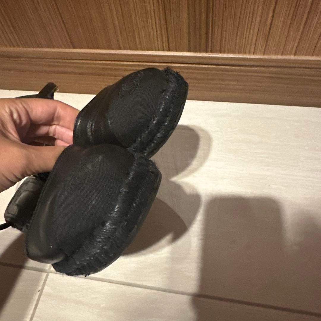 CHANEL 黒 レザー エスパドリーユ 保存袋付き