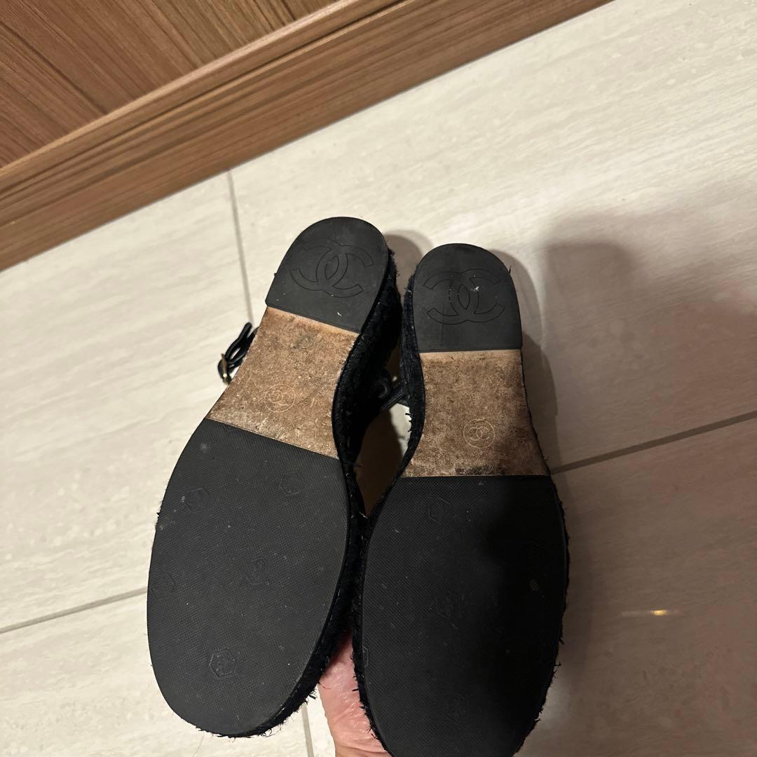 CHANEL 黒 レザー エスパドリーユ 保存袋付き