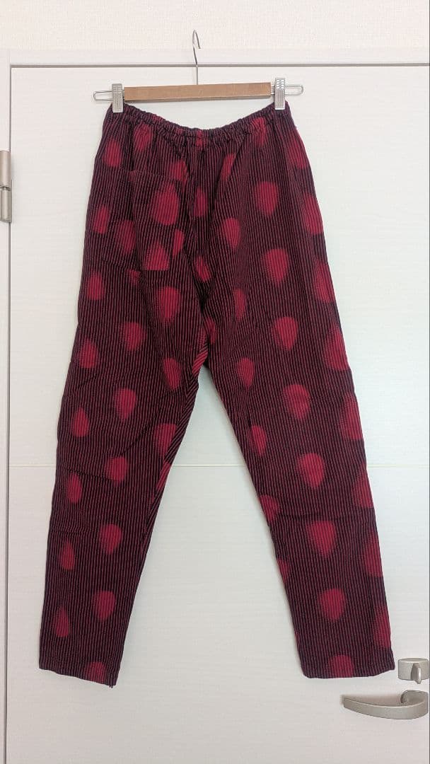 ぴーちゃん★うなぎの寝床もんぺ　MONPE ゆる絣柄シリーズ　赤ストライプ