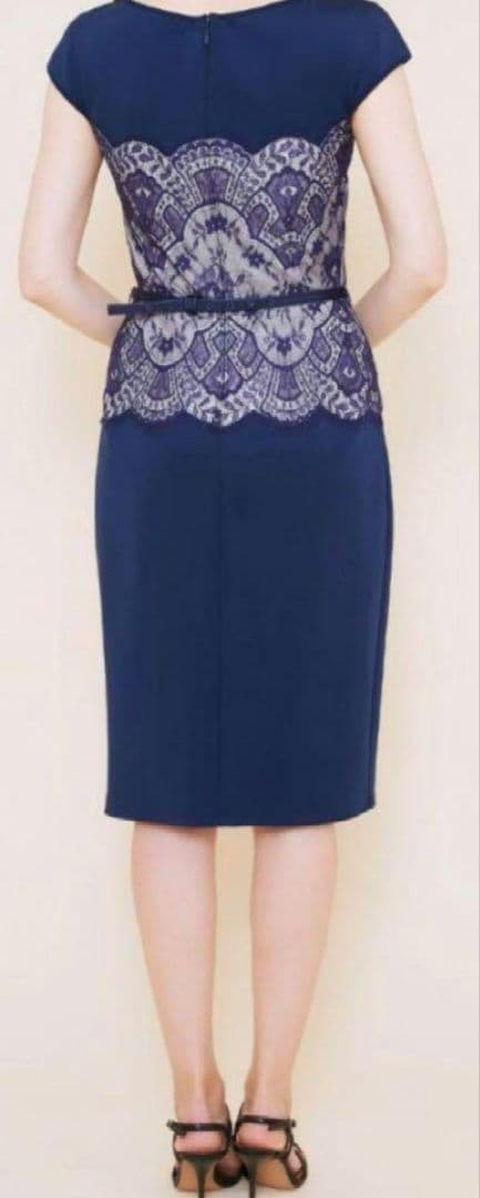 【美品♡定価８万】タダシショージ　リボンベルト付きレースドレス　ネイビー　2