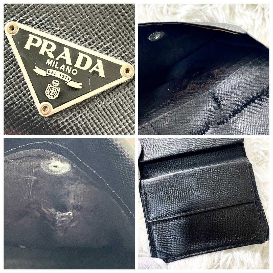 プラダ　PRADA 二つ折り財布　レザー　サフィアーノ　ブラック　黒