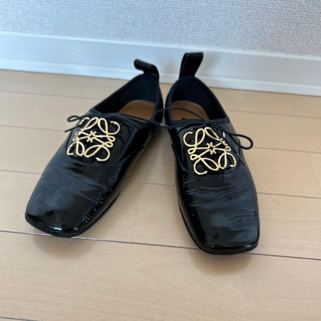 【匿名配送】LOEWE アナグラムフラットシューズ 35 (22.5cm相当)黒