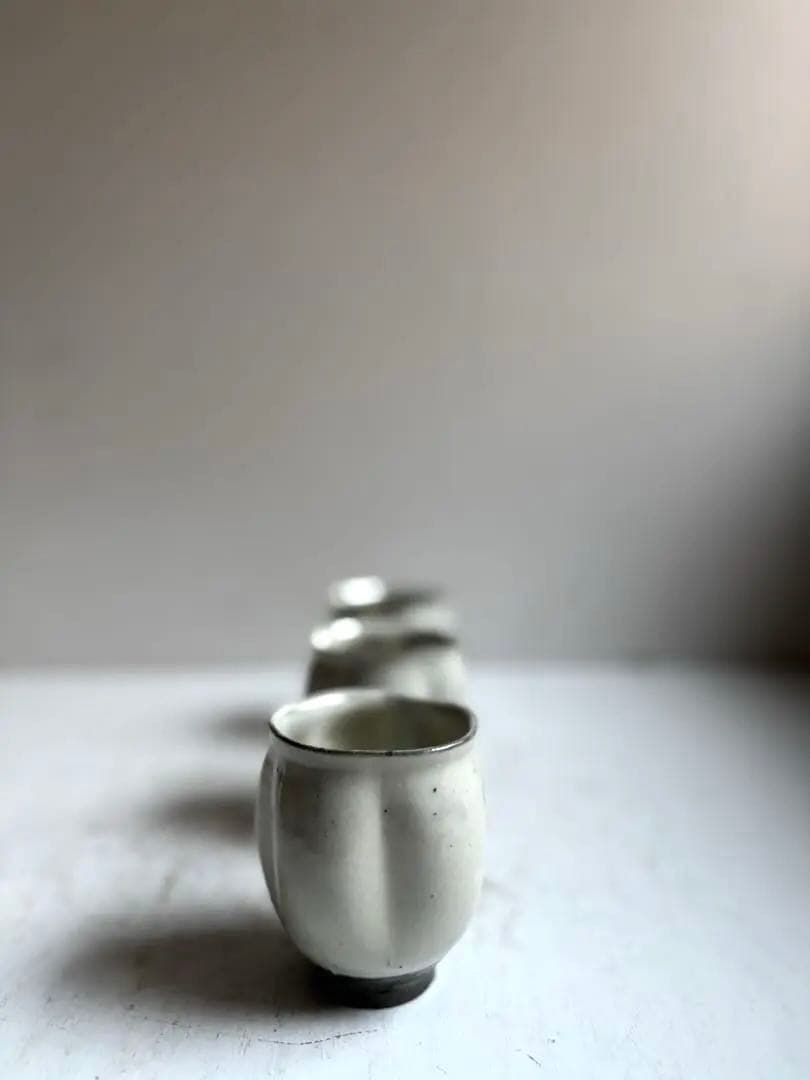 777 民芸 民陶 唐津焼 中里隆 粉引 瓜型湯呑み 3点組 美品