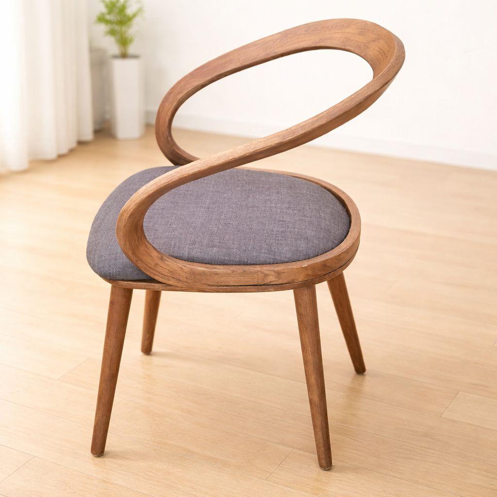 北欧風 曲線美の木製アームチェア グレー ダイニングチェア 椅子