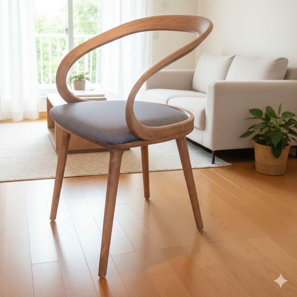 北欧風 曲線美の木製アームチェア グレー ダイニングチェア 椅子