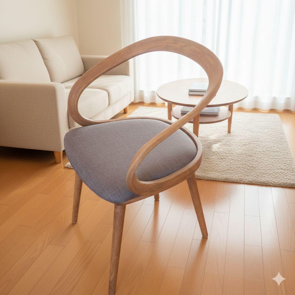北欧風 曲線美の木製アームチェア グレー ダイニングチェア 椅子