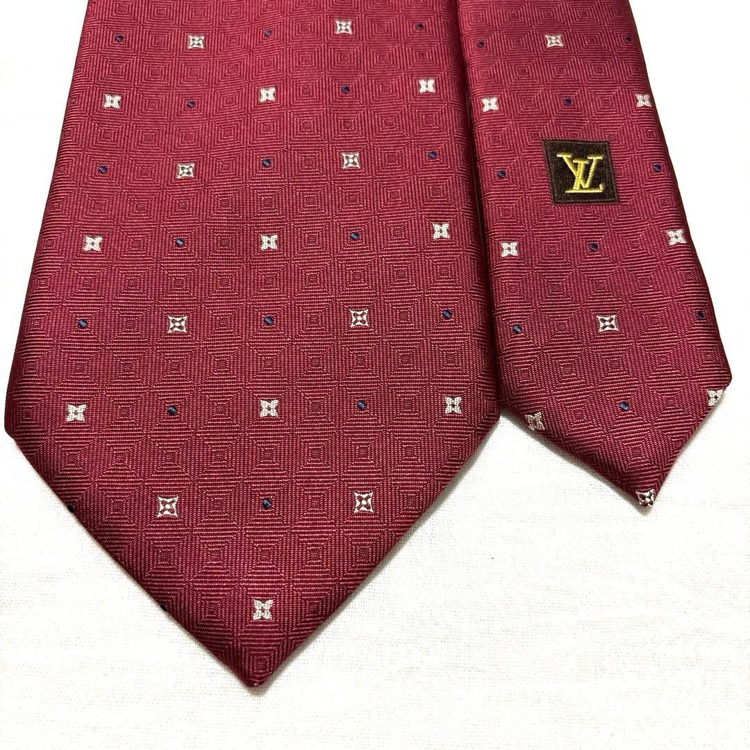 極美品　ルイヴィトン　ネクタイ　モノグラム　バーガンディ