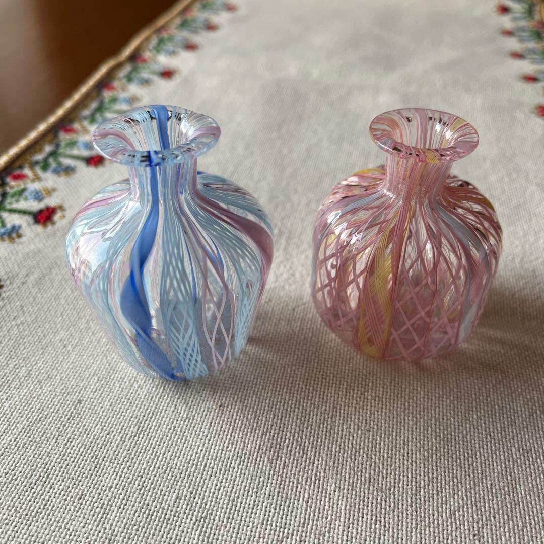 ベネチアンガラス　レース　香水瓶　一輪挿し　　　花瓶　2個セット