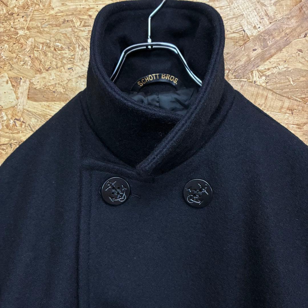 ★USA製★schott★ピーコート ★スリム★メルトン★753US★L★黒★