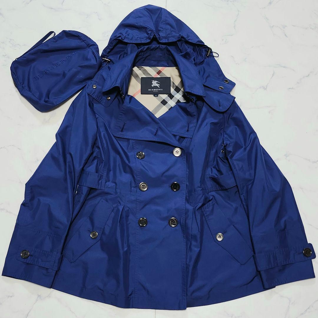 サイズ46/収納袋付☆バーバリーロンドン　スプリングコート　メガチェック　フード