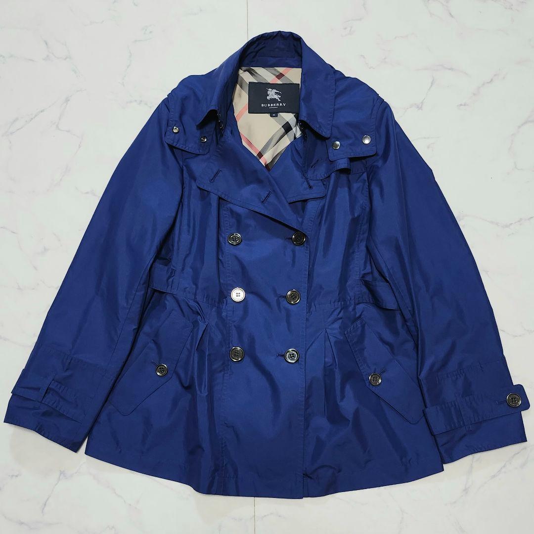 サイズ46/収納袋付☆バーバリーロンドン　スプリングコート　メガチェック　フード