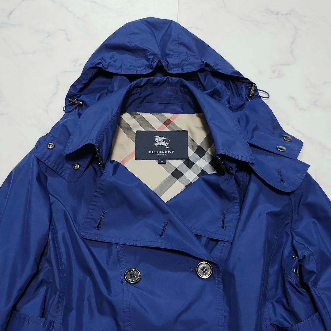 サイズ46/収納袋付☆バーバリーロンドン　スプリングコート　メガチェック　フード