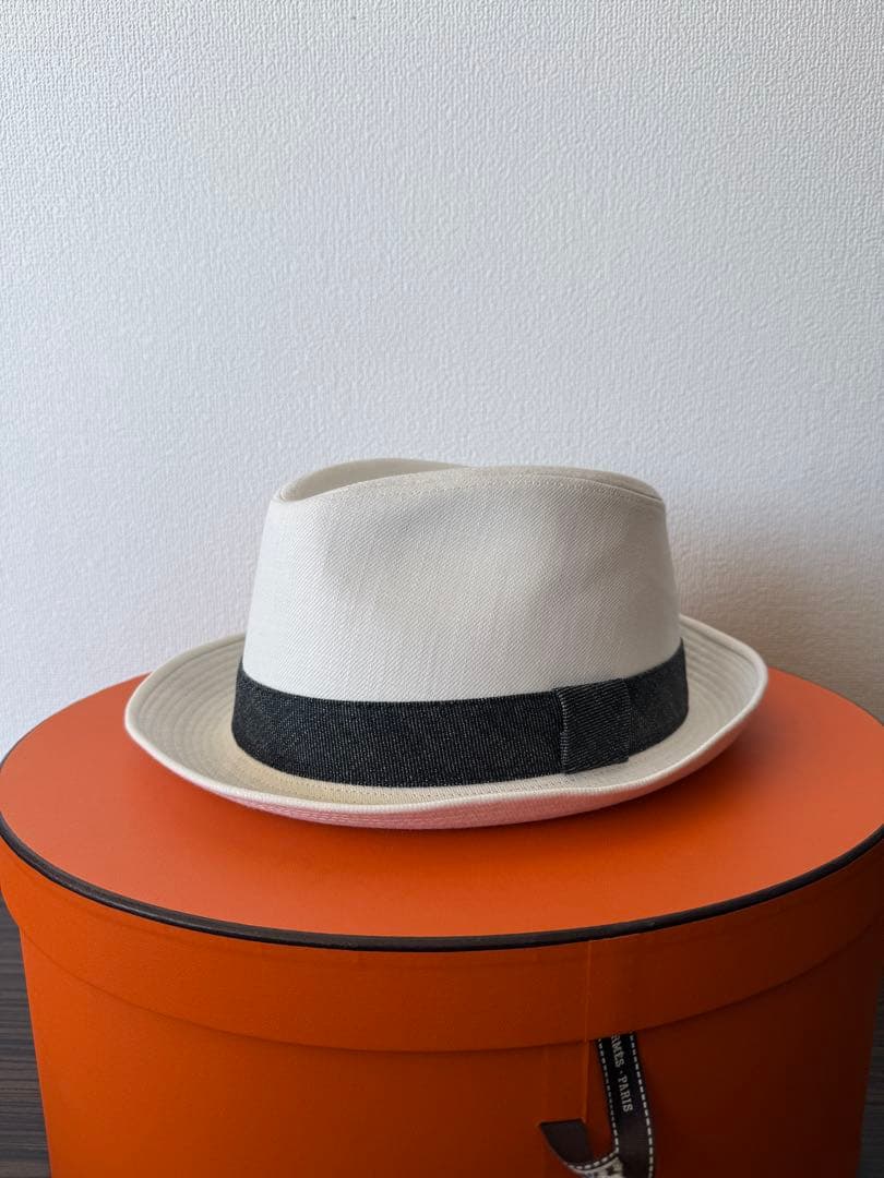 HERMES ホワイト ブラック ハット 59 エルメス パナマハット