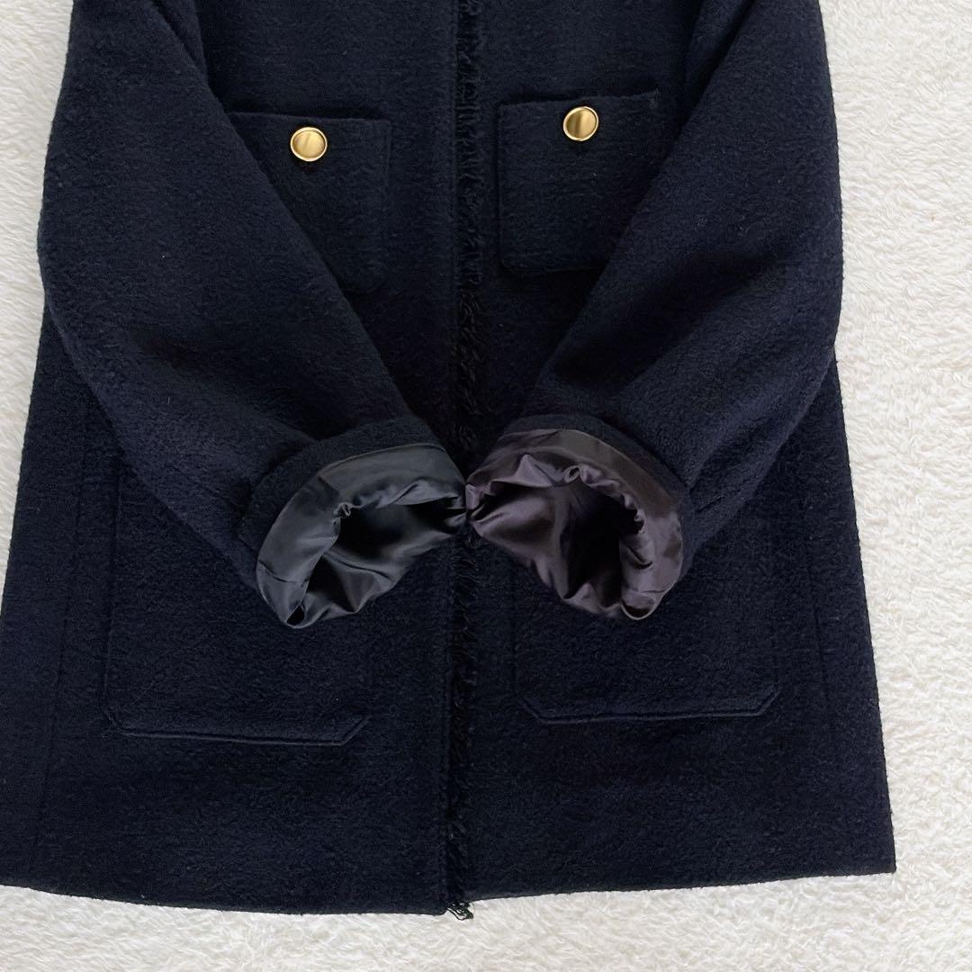美品✨【グリーンレーベル】ツイードノーカラージャケット 金ボタン ネイビー38
