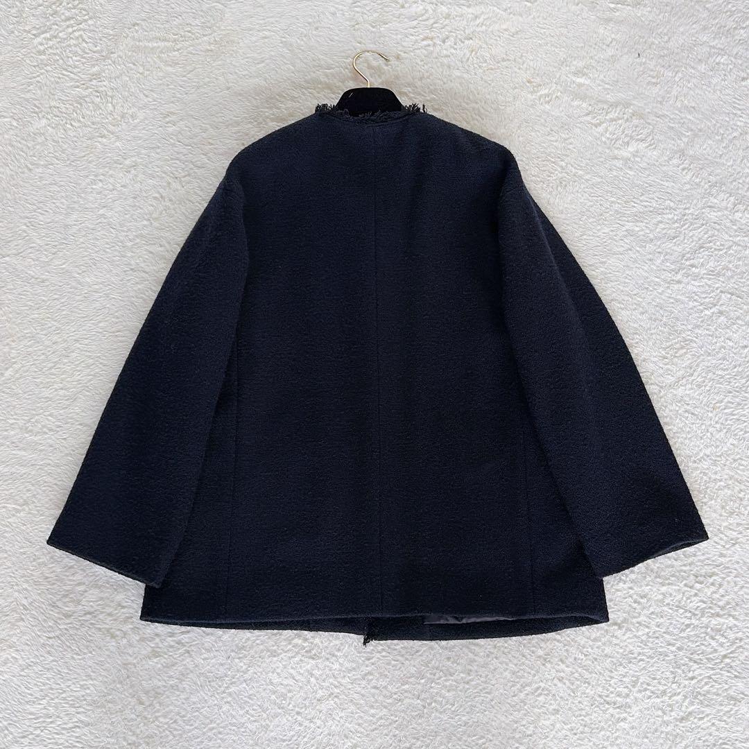 美品✨【グリーンレーベル】ツイードノーカラージャケット 金ボタン ネイビー38