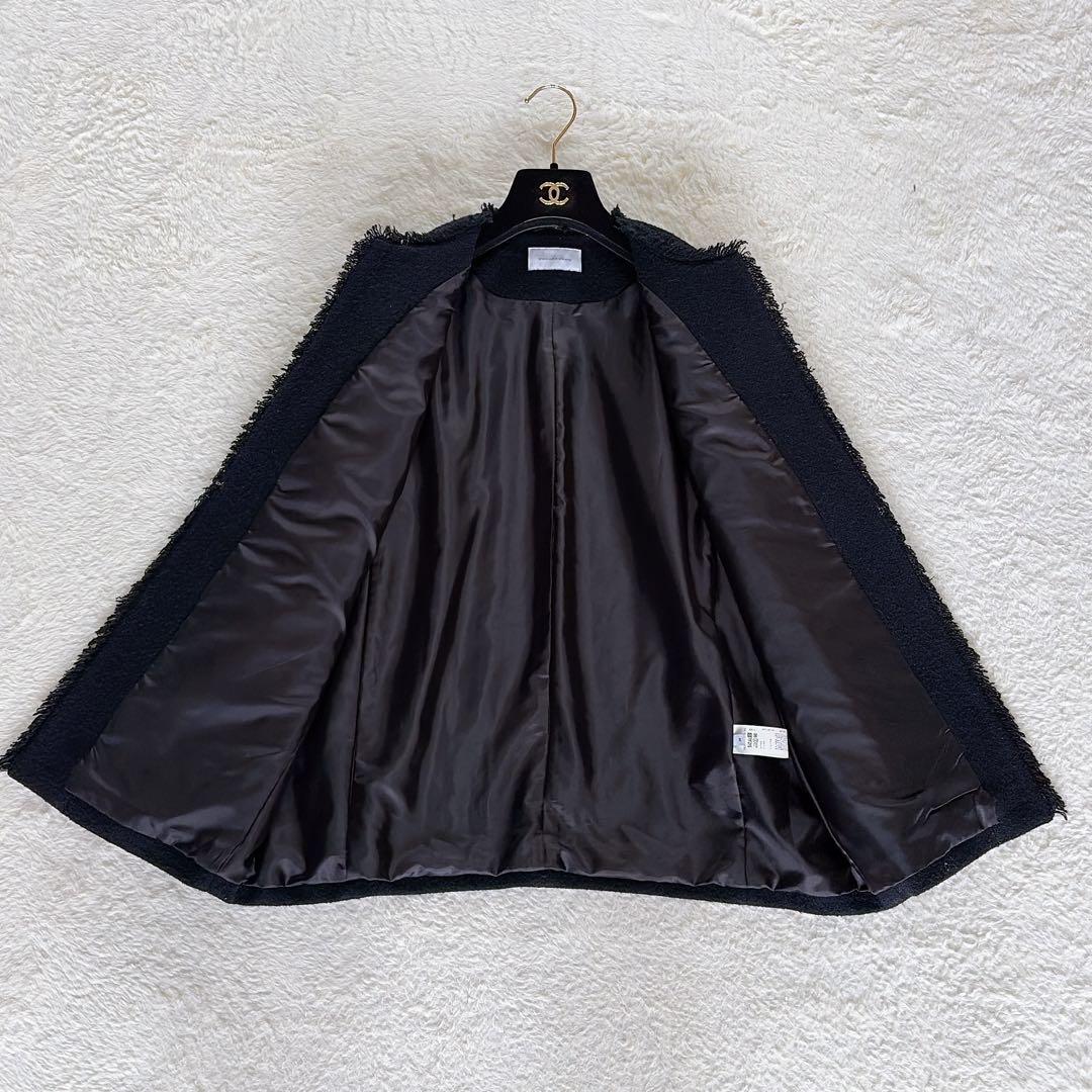 美品✨【グリーンレーベル】ツイードノーカラージャケット 金ボタン ネイビー38