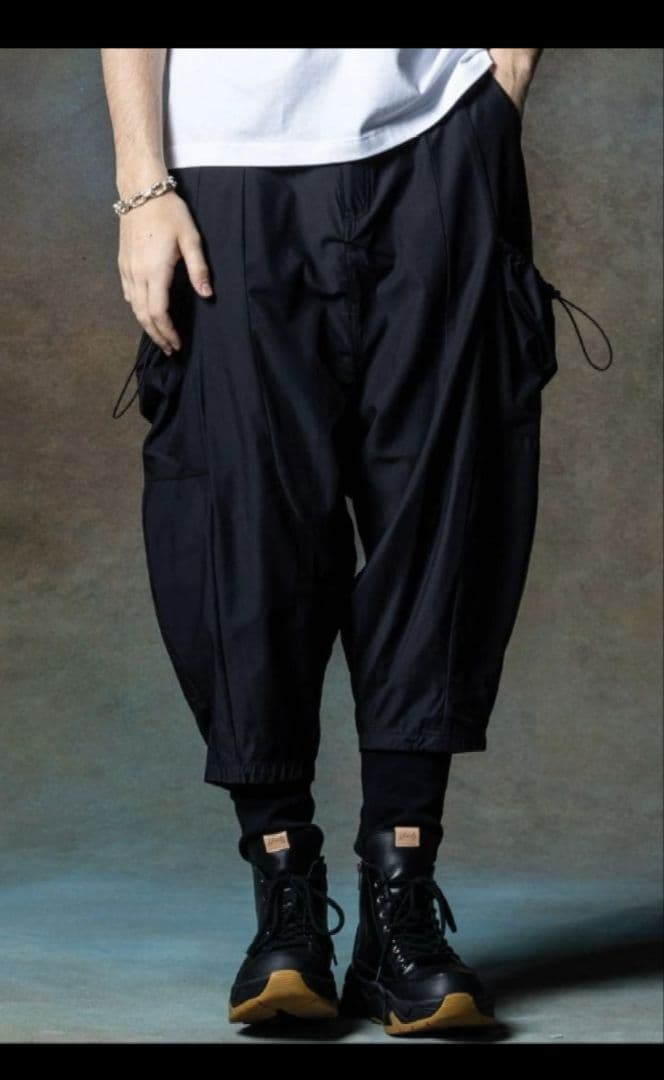 完売品　「GRAMB」Black Layered Rib Cargo Pants