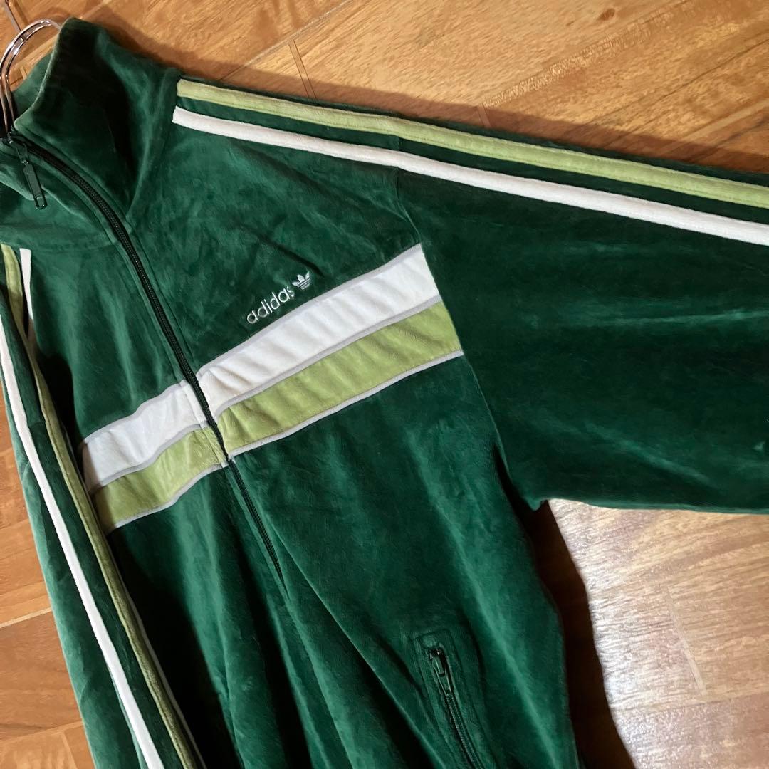 adidas トラックジャケット　ジャージ　ベロア　緑　白　松村北斗 XL
