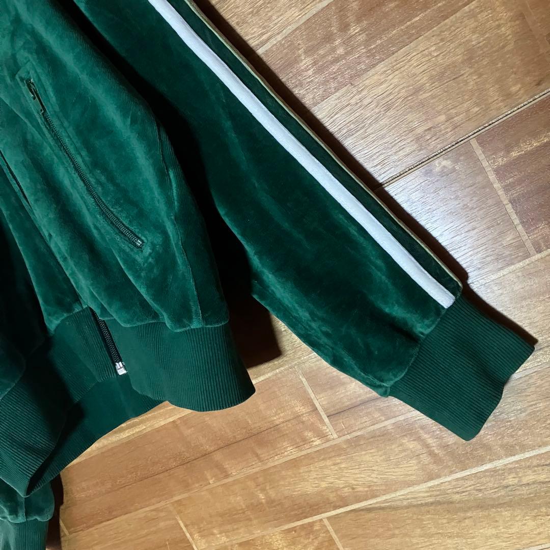 adidas トラックジャケット　ジャージ　ベロア　緑　白　松村北斗 XL