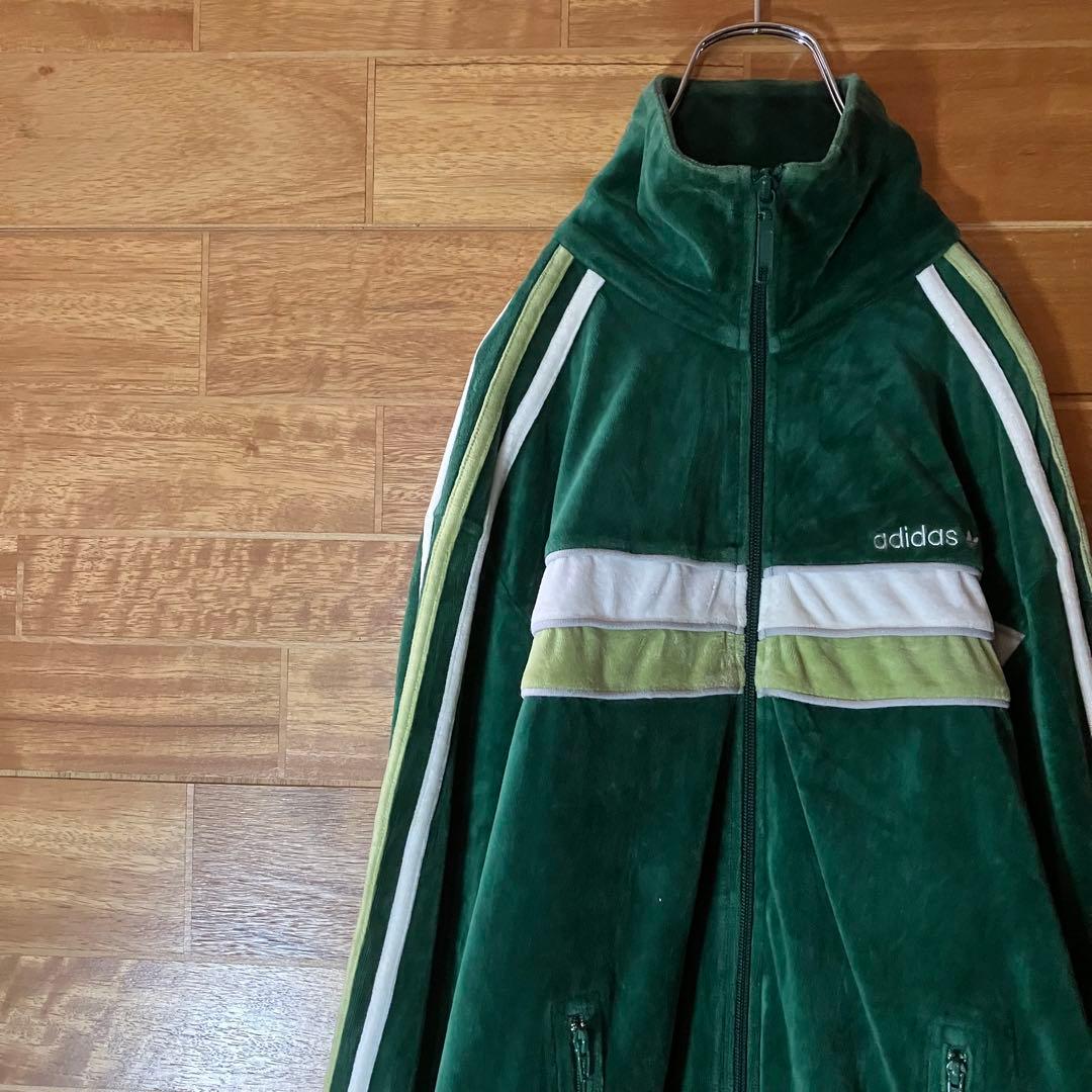 adidas トラックジャケット　ジャージ　ベロア　緑　白　松村北斗 XL