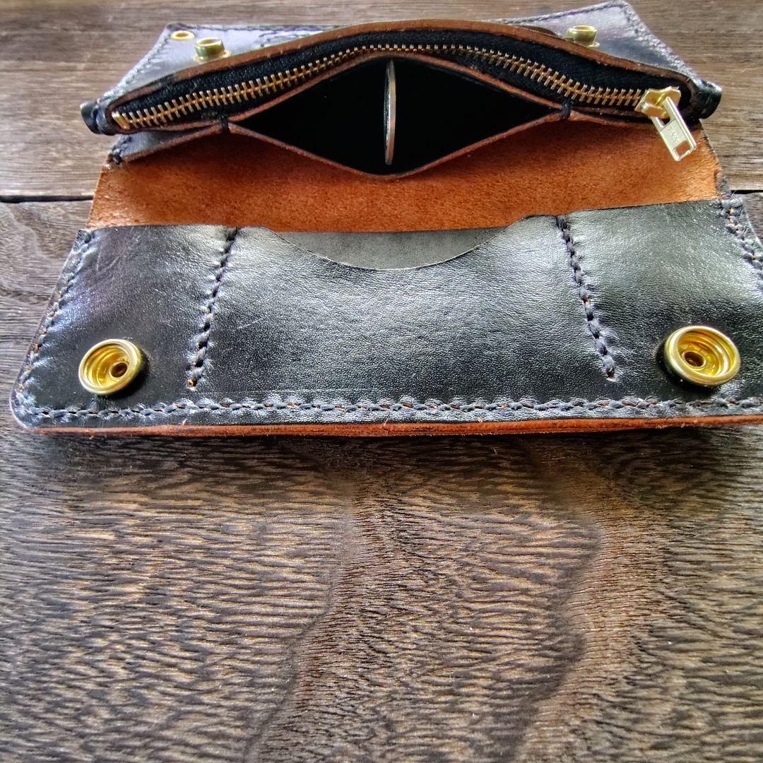 トラッカーウォレット 黒 手染め ロング 82