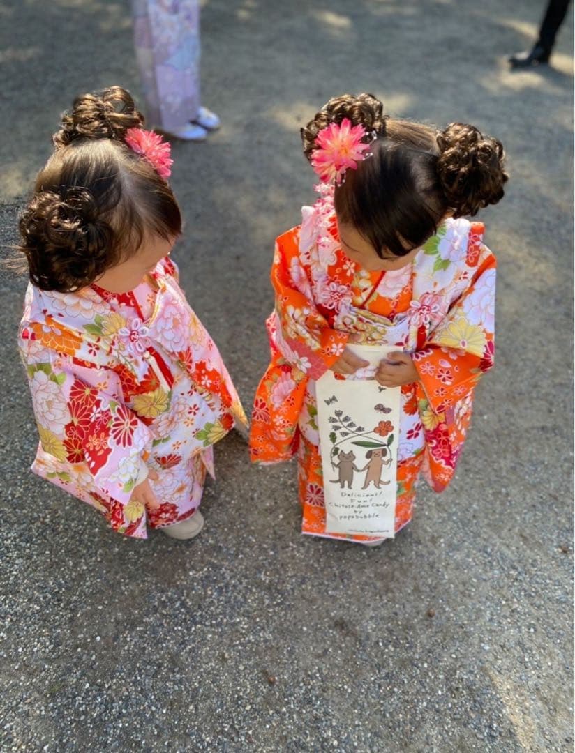 七五三 着物セットとウィッグ　ツインズセット