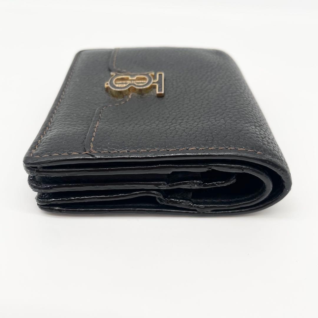 BURBERRY 二つ折り財布　レザー　ブラック　ゴールドロゴ