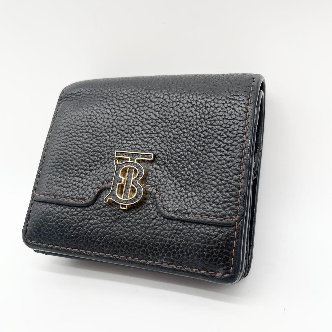 BURBERRY 二つ折り財布　レザー　ブラック　ゴールドロゴ
