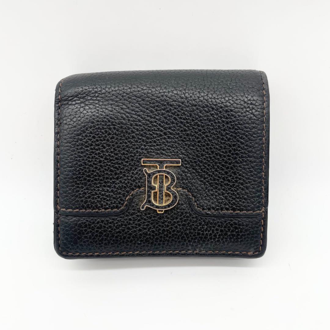 BURBERRY 二つ折り財布　レザー　ブラック　ゴールドロゴ