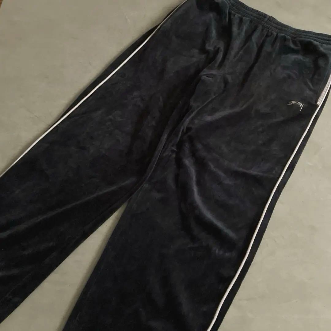 stussy ベロアサイドライン　イージーパンツ　BLACK