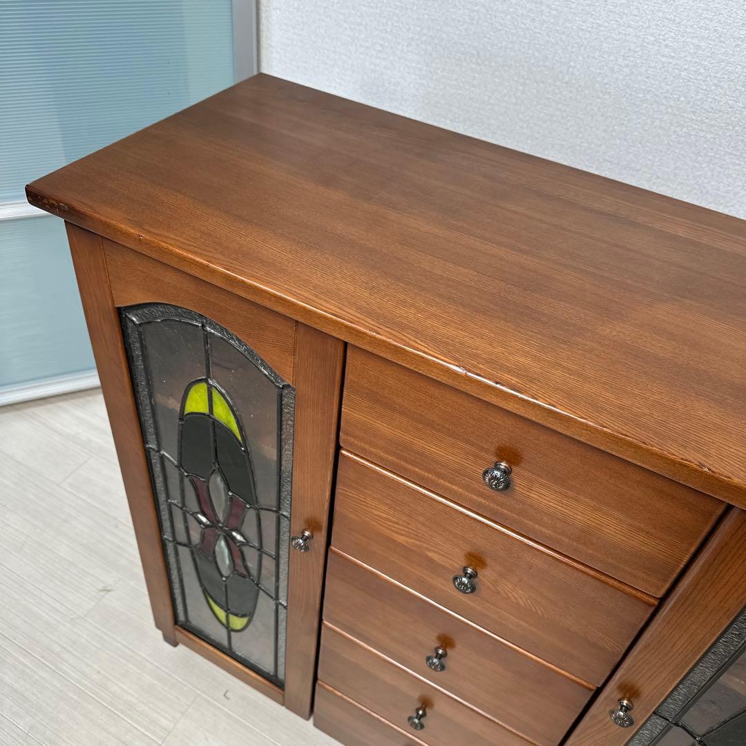 マルヨシ民芸 キャビネット サイドボード ステンドグラス 真鍮取手 i4※