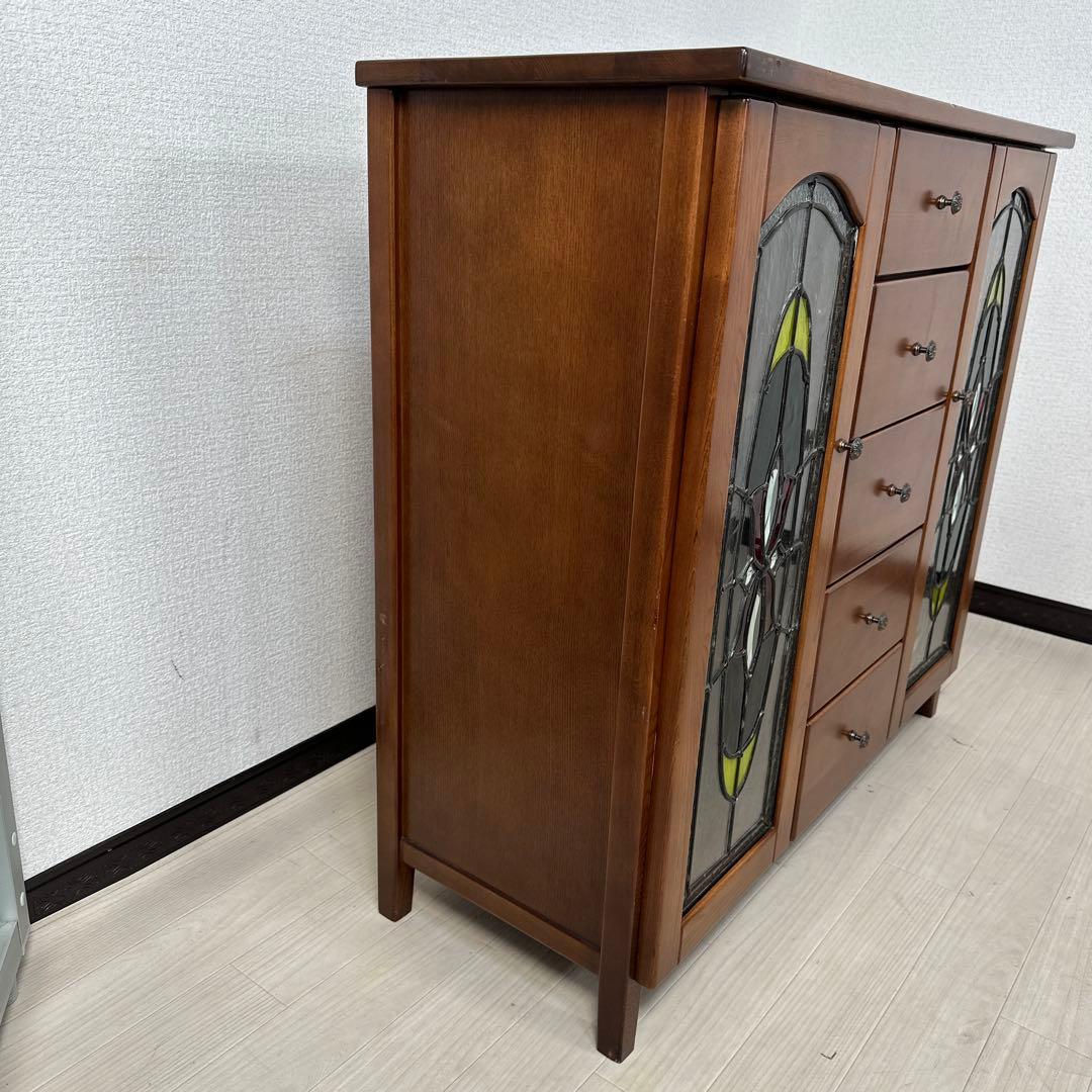 マルヨシ民芸 キャビネット サイドボード ステンドグラス 真鍮取手 i4※