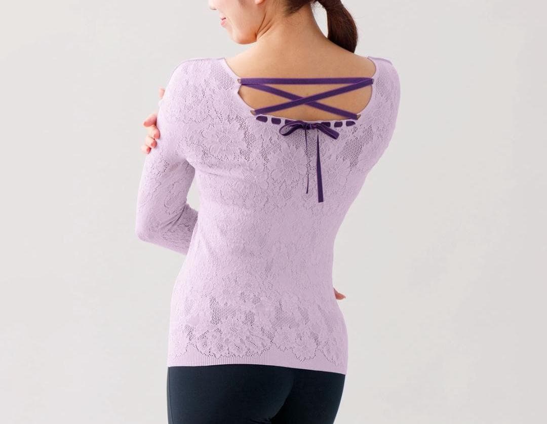 チャコット　ノーソーイングニット　スクエアネック　長袖　後ろリボン