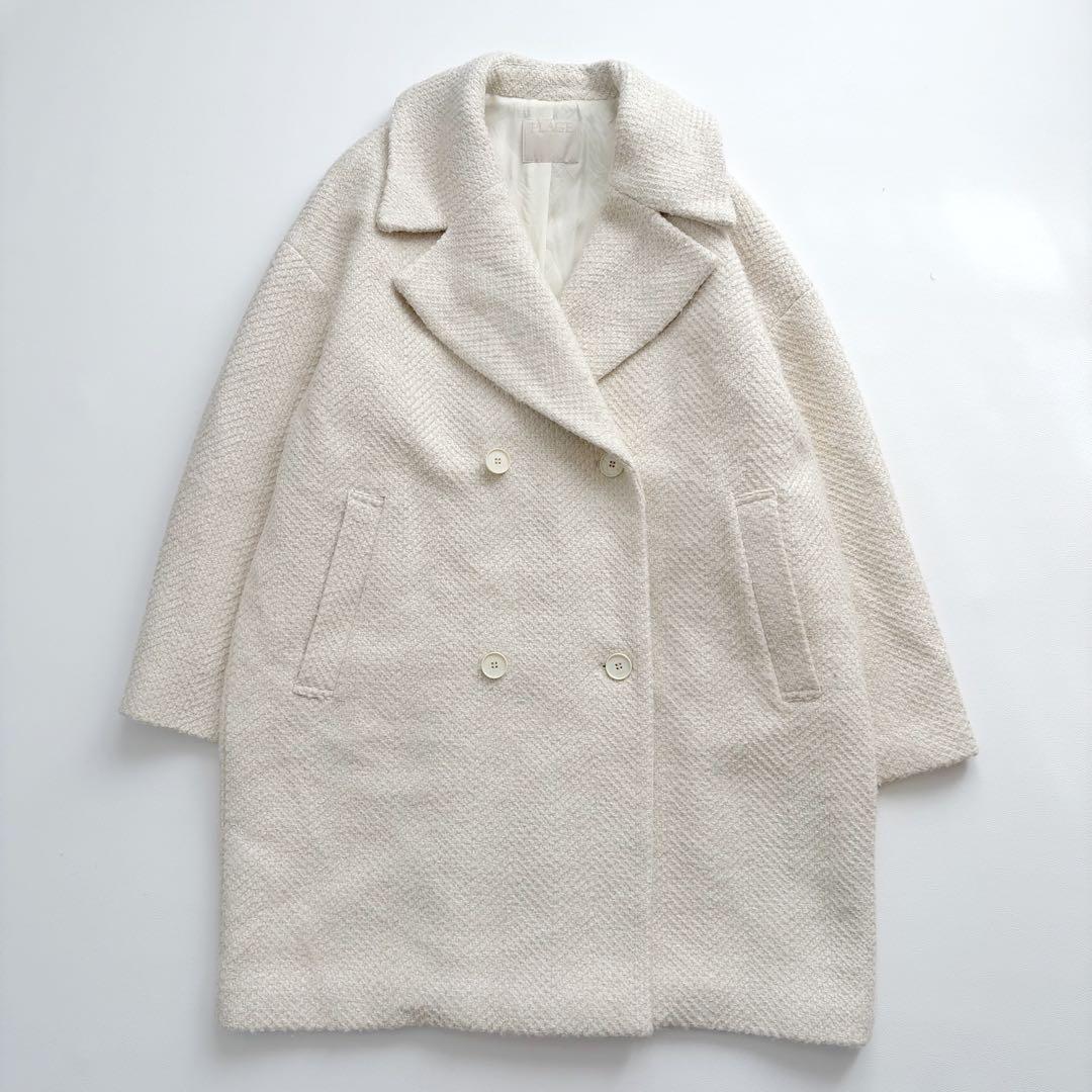 美品　プラージュ GIOLICA ヘリンボン コクーンコート ツイード ホワイト