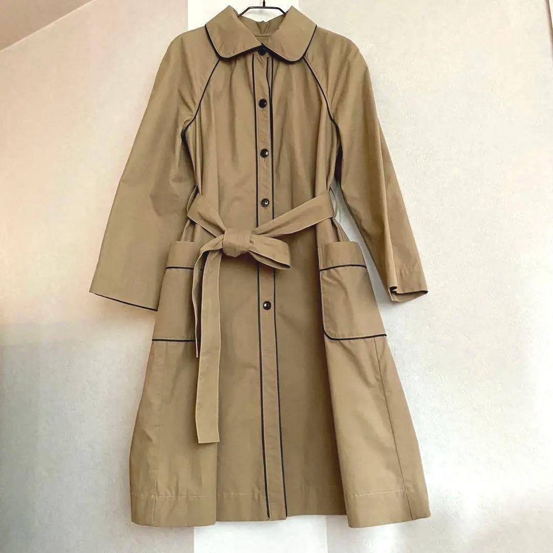【未使用】Lisette ベージュ トレンチコート＊茶レザーのパイピング