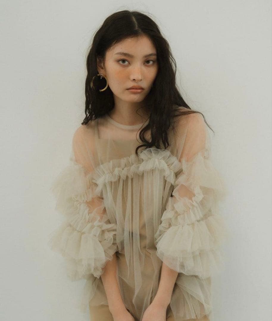 ANDRESD チュールトップス フリル付きシアートップス