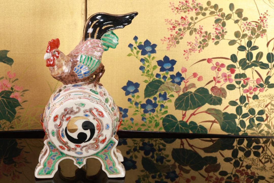 たかリン、仁清銘　京焼染錦　太鼓型　香炉　床飾　置物　野々村仁清　BE88